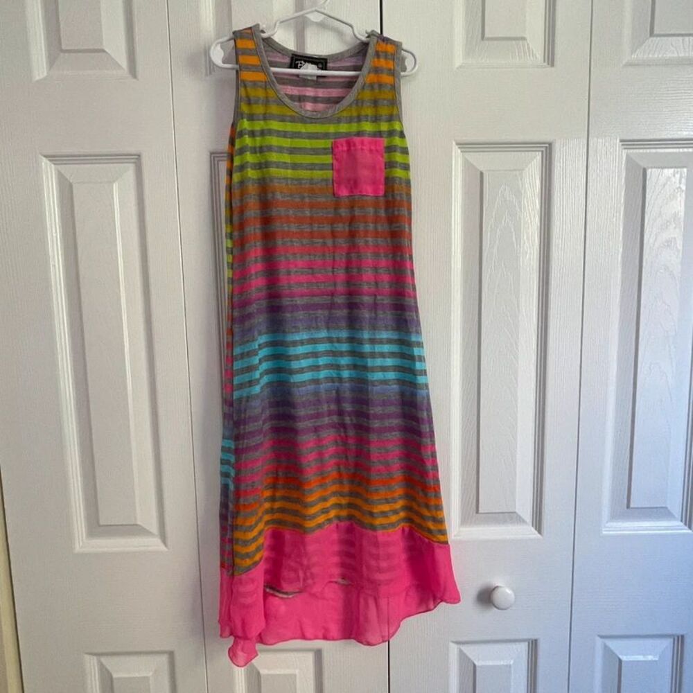 B-Tween Girls Rainbow Striped Sleeveless Maxi Dress – Size 8